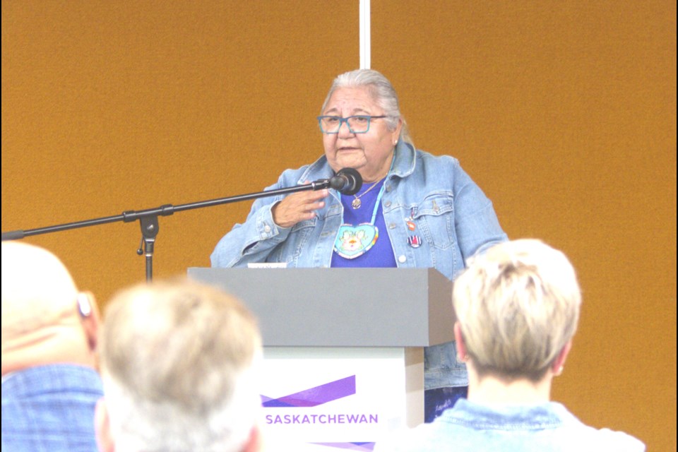 Chief Marie-Anne Daywalker Pelletier speaks at Sask. Polytech on Oct. 4.