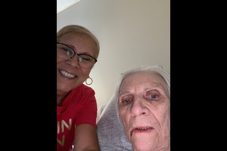 Natalia da Costa-Cox takes a picture with her aunt, Jean Shankoff, at Marcie Private Care Home. Photo courtesy Natalia da Costa-Cox