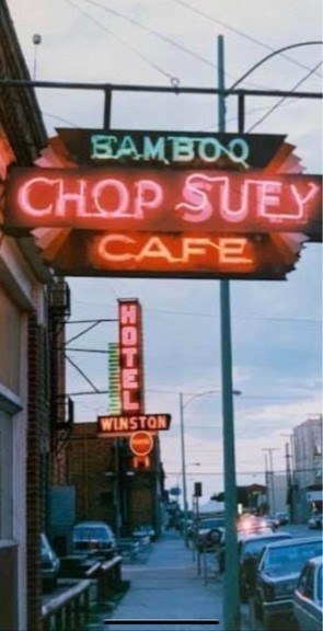 The lit neon sign of the Bamboo Chop Suey Café. Photo courtesy Brad Wilson