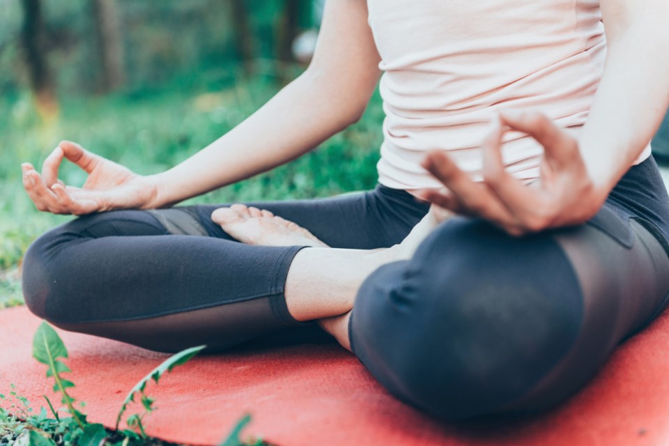 yoga in the park stock