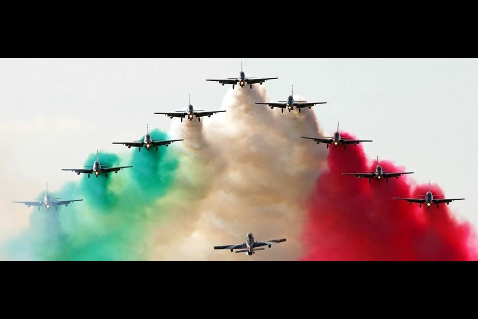 Frecce Tricolori, the Italian Air Force's aerobatic team, shows its patriotic colours. Photo courtesy Facebook 