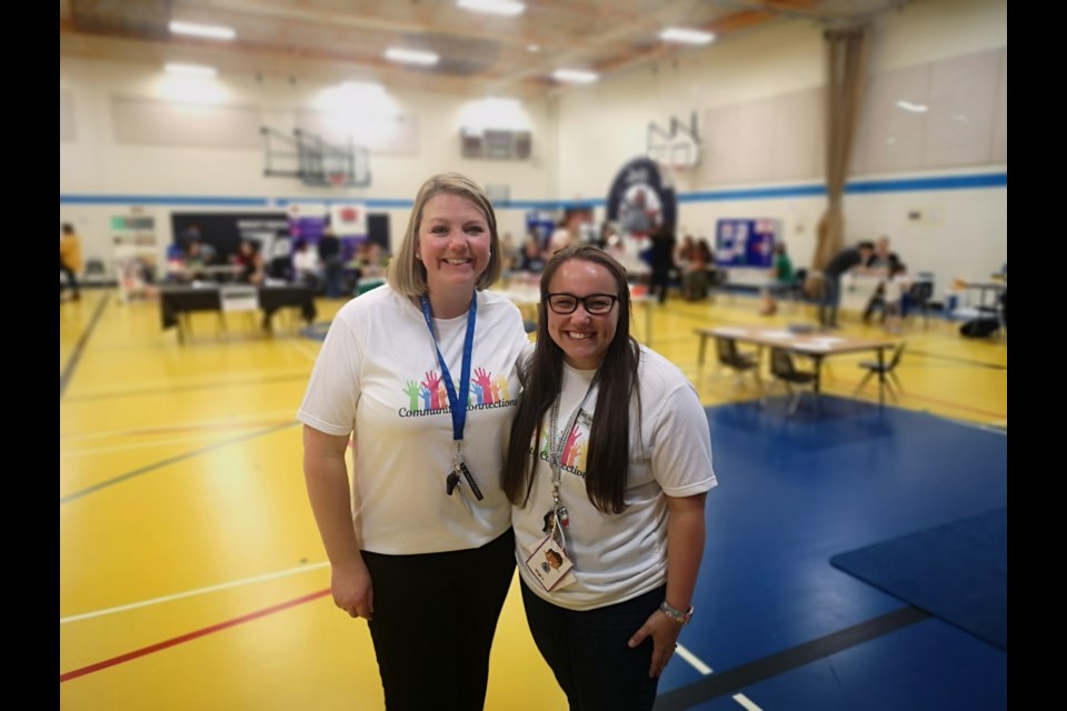 The resource fair is the work of two local teachers. Left to right: Erika Topp, kindergarten teacher, and Amanda Harper, pre-kindergarten teacher.