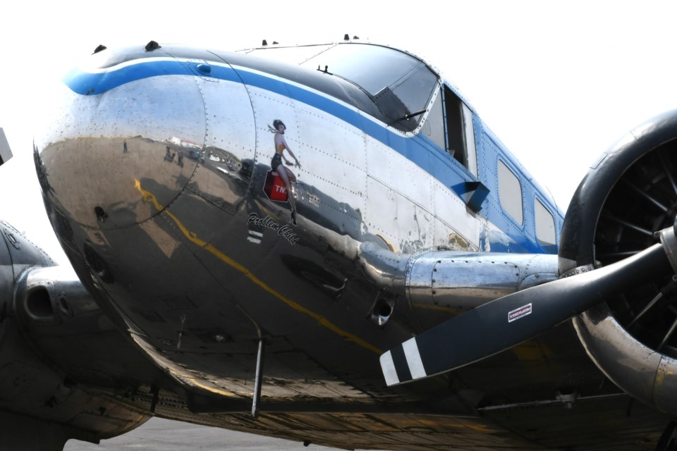 A closer look at the Beechcraft Model 18 during its static display at the Moose Jaw Municipal Airport.