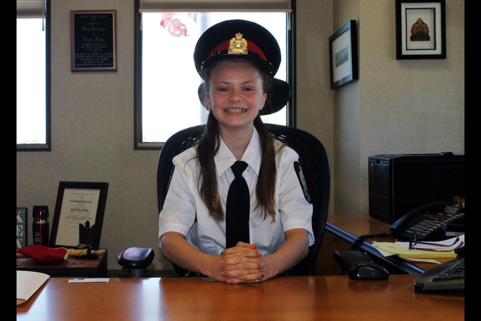 Dani Brazeal proudly took a seat at MJPS Chief Rick Bourassa’s desk, for her term as chief.