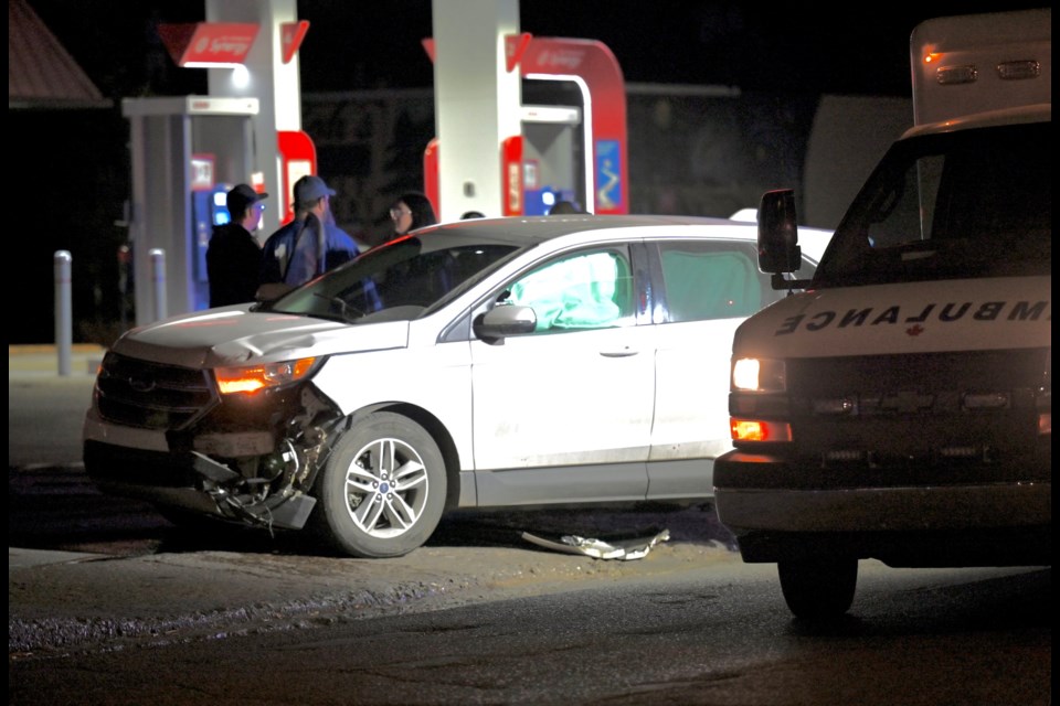 Damage to the front end of a vehicle.