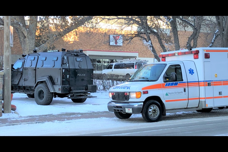 The Moose Jaw Police Service and Regina Police Service practised together recently at the former YMCA building on Fairford Street. RPS brought its armoured vehicle to town to help with the exercise. Photo by Jason G. Antonio