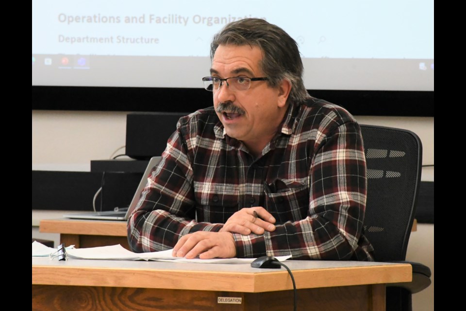 Darren Baiton, buildings manager for Prairie South School Division, speaks during a board meeting. Photo by Jason G. Antonio 