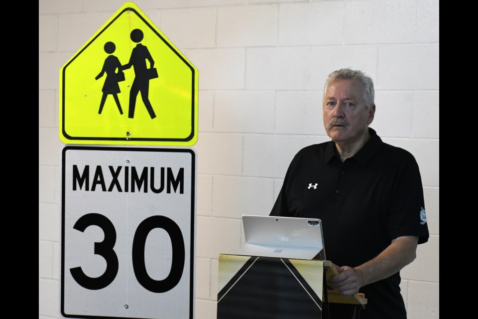 Mayor Clive Tolley (pictured) delivers a few comments at the Kinsmen Sportsplex on July 11.