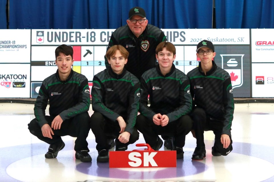 Dayne Heisler, third Blake Montgomery, second Riley Cushway, lead Laine Burnham and coach Rod Montgomery reached the playoffs at the Canadian U18 Men’s Curling Championship this past week. 