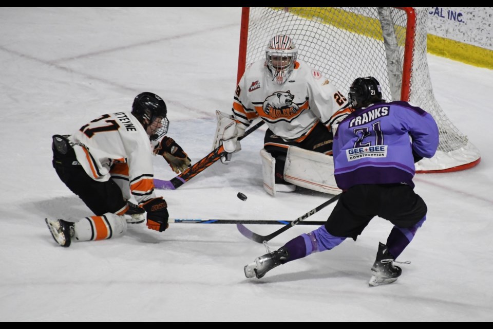 Action from the SMAAAHL contest between the WINMAR Warriors and Yorkton Maulers on Sunday afternoon in Moose Jaw