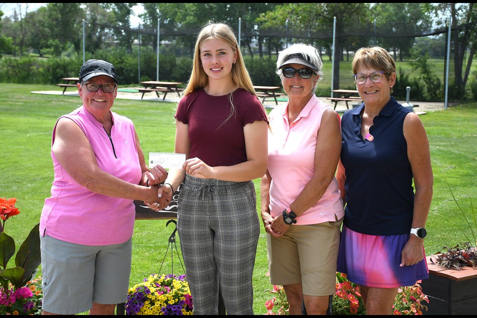 Women Fore Women scholarship recipient Jasmine Kohl -- here receiving the honour this summer -- sent along a special video of her moving-in day at Lake Forest College as part of a thank you during the tournament on Saturday afternoon.