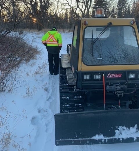 A machine grooms the ski trails somewhere in Wakamow Valley. Photo courtesy Facebook