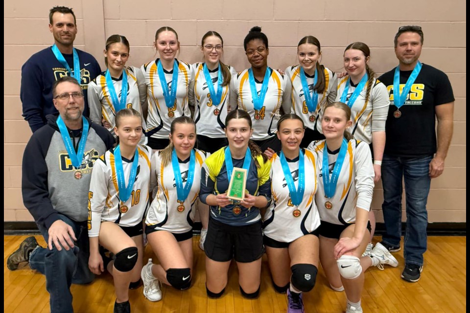 The Cornerstone Christian School Falcons won bronze at the SHSAA 2A girls provincial volleyball championship this past weekend. SHSAA Facebook