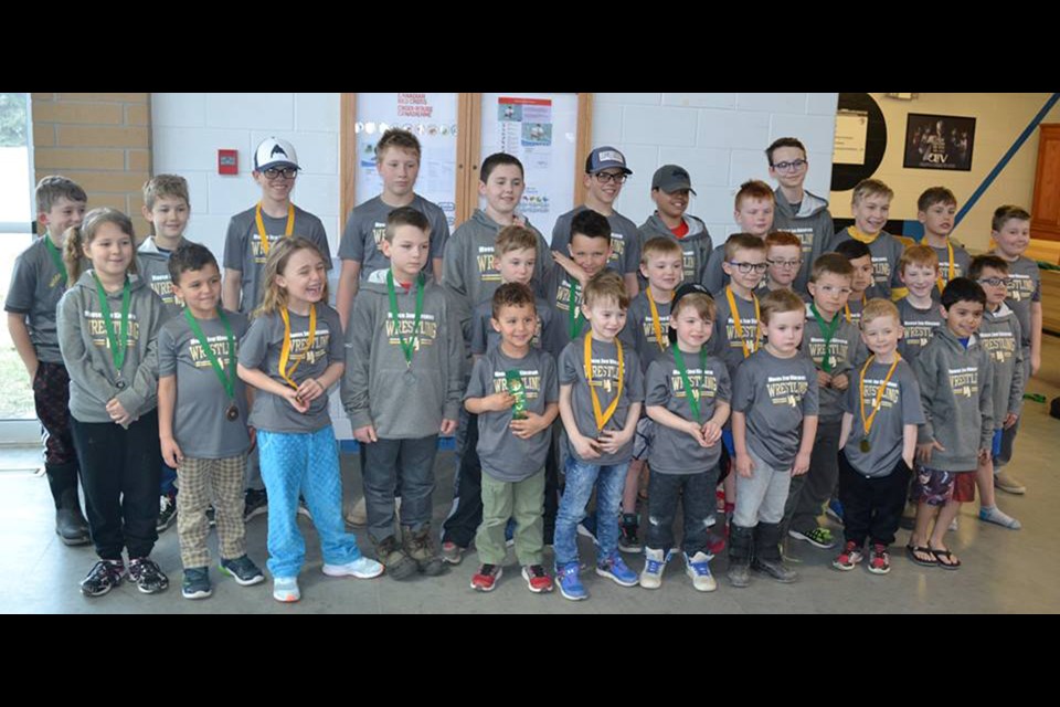 Members of the Moose Jaw Kinsmen Wrestling Club were hardware-winning machines at the recent SAWA Freshie-Bantam provincials. (Facebook.com photo)