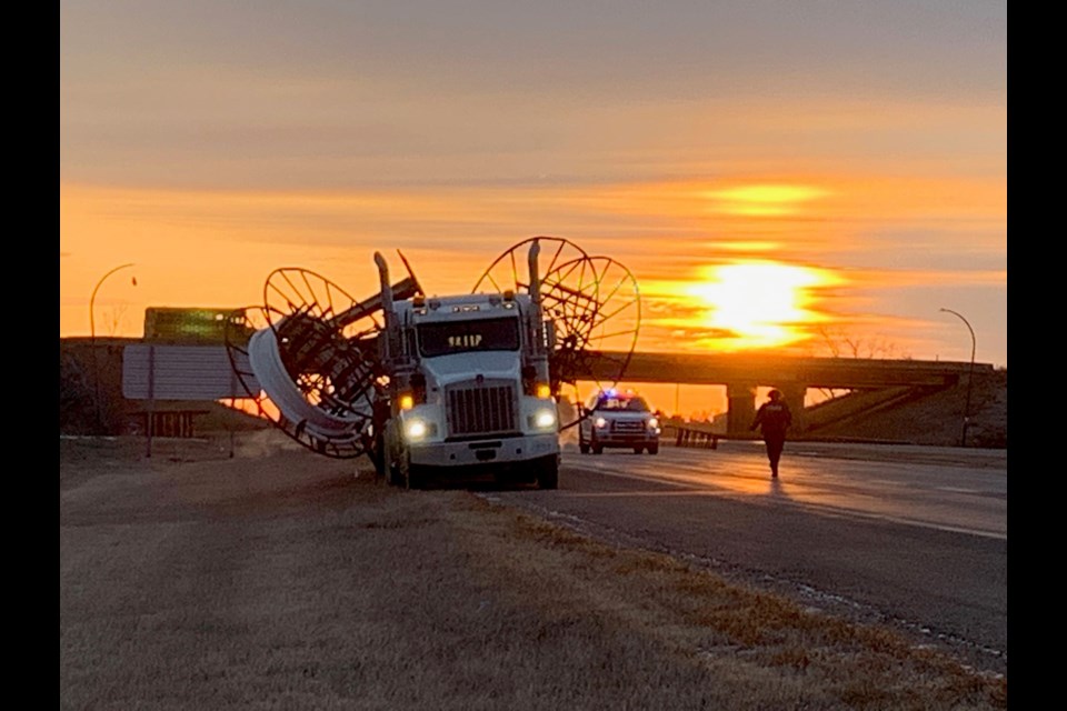 The scene of an early morning accident on Highway 1 westbound.