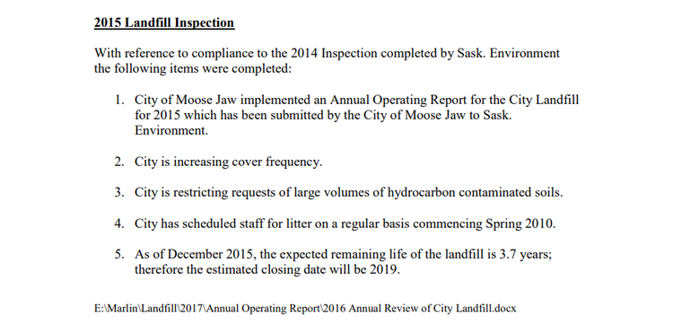 landfill 2016 annual report