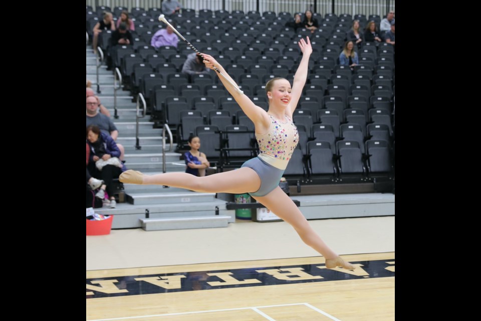 Zoe Boyd  of the Inspire Baton Twirling Club in Olds competes during the provincials, held May 3-5 at the CLC gym in Olds. Doug Collie/MVP Staff