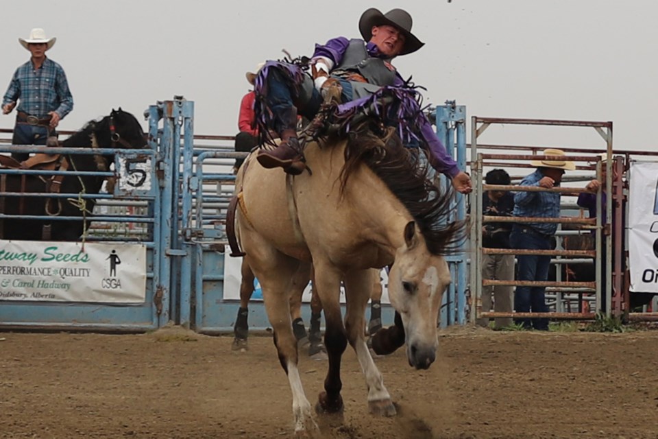 Clay Greenslade during his first-place ride atop Homeboy on Aug. 16 where he earned a score of 71.