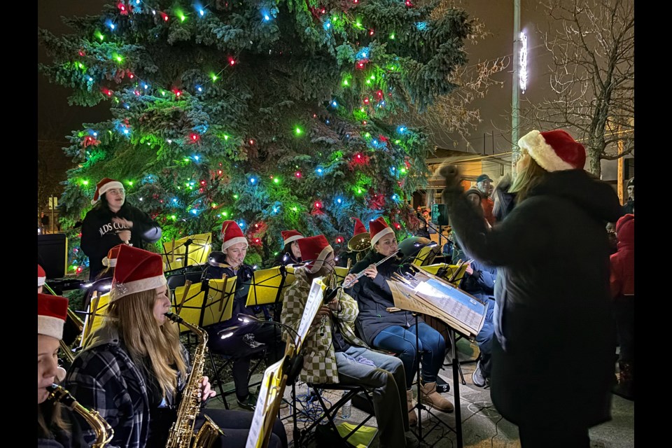 The Innisfail High School Band warmed the hearts of hundreds of Innisfailians and out of town visitors on Nov. 15 with their holiday season music for the annual Countdown to Christmas event by the downtown cenotaph. Johnnie Bachusky/MVP Staff