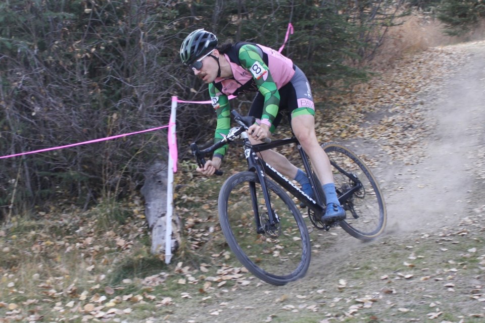 Sean Germain, with the Pavé Cycling club from Edmonton, was among the 80 registered racers who on Saturday, Oct. 26 came out to Sundre’s Snake Hill to compete in six categories during the fourth annual Snakes and Ladders Cyclocross event that is sanctioned by the Alberta Bicycle Association.
Simon Ducatel/MVP Staff