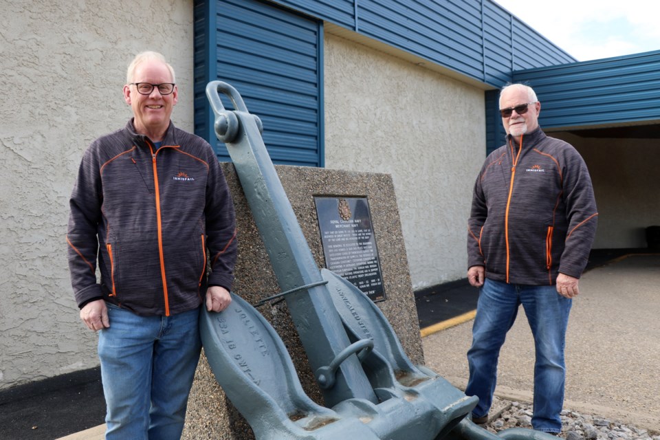 Retired Innisfail town council member Danny Rieberger (left) and retired mayor Jim Romane at the Innisfail Royal Canadian Legion Branch # 104 on March 31. Earlier in the week they were both honoured by the town for their distinguished public service. Johnnie Bachusky/MVP Staff