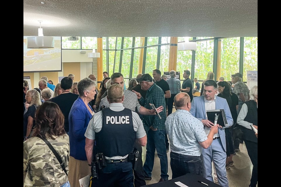 A packed Community Room at the Innisfail Library/Learning Centre on Sept. 18 for the first of two public engagement sessions hosted by Deep Sky for its new carbon removal project for the Town of Innisfail. Photo by Candice Hughes