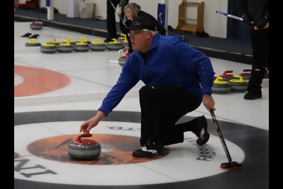 Steve Luft throws a rock during the Didsbury Farm & Ranch Bonspiel.
Doug Collie/MVP Staff