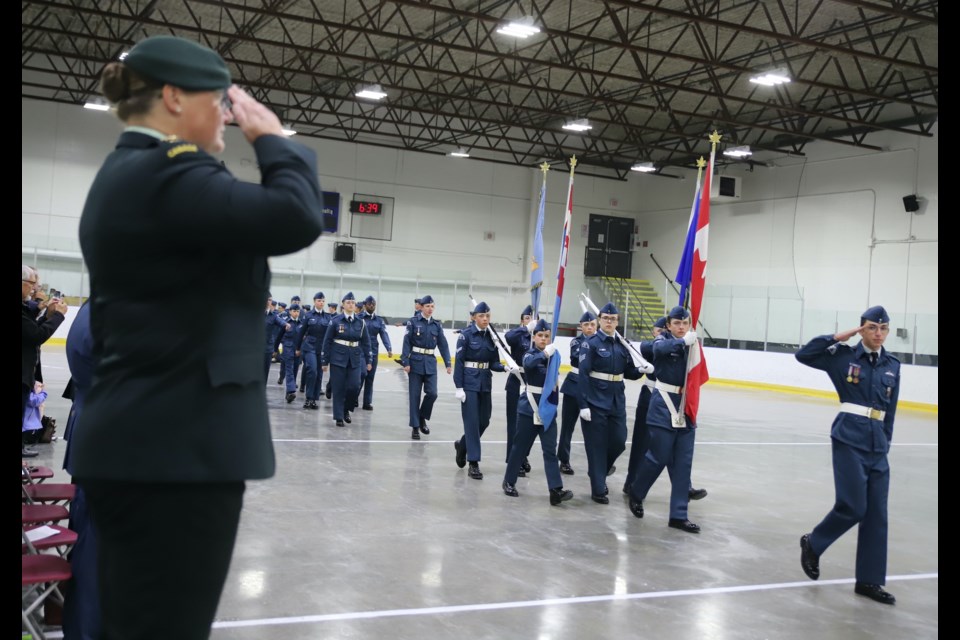Reviewing officer Maj. K.E. Doner salutes as the cadets pass by during the parade and inspection and they return the salute.
Doug Collie/MVP Staff