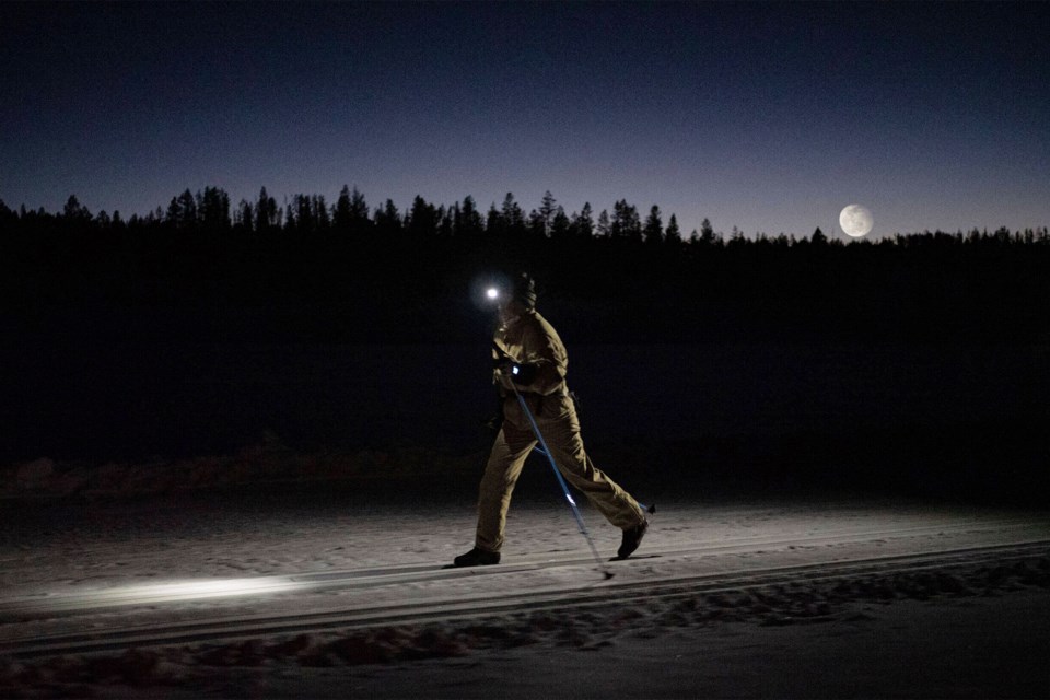 A skier heads down the track during the Mountain View Nordic Ski Club's Full Moon Ski event. 
Submitted photo