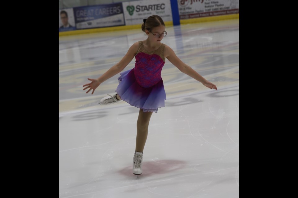 Elise Mattson, 9, of Olds glides along the ice during the FunSkate compettion, held Feb. 1 at the Olds Sportsplex. The event was expected to attract about 135 skaters from 26 clubs across central Alberta.
Doug Collie/MVP Staff