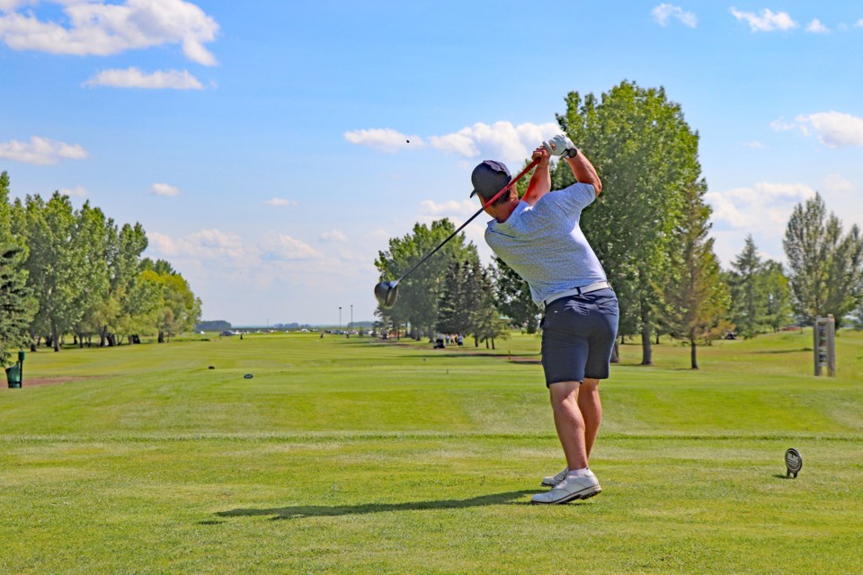 Innisfail's Brae Rogalczyk drives a shot down the fairway at the Olds' stop of this year's Maple Leaf Junior Golf Tour on June 26. Johnnie Bachusky/MVP Staff