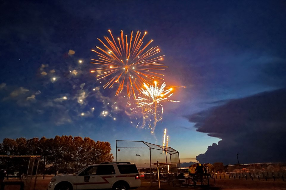 Innisfail's 2023 Canada Day celebrations began shortly after 11 p.m. on June 30 with a spectacular 15-minute fireworks display that was launched from the sports field just west of the Innisfail Twin Arena. Johnnie Bachusky/MVP Staff