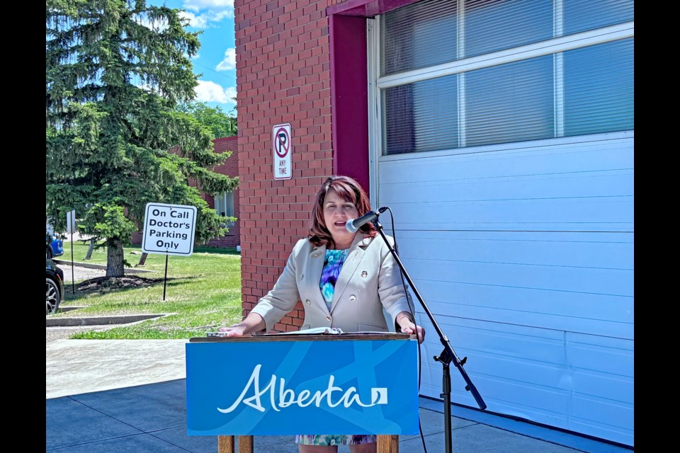 Alberta Minister of Health Adriana LaGrange delivers her Innisfail Health Centre expansion announcement on June 21 to media and guests at the local hospital. The minister said the nearly $10 million for the expansion is "committed" funding.  