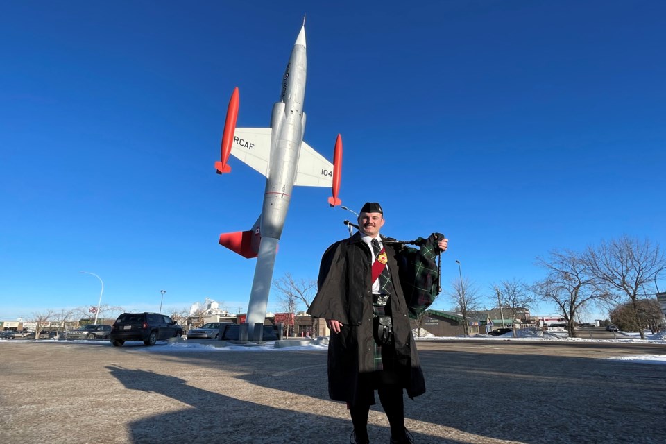 Tyler Wallace is the new pipe major of the Innisfail Legion Pipe Band. He was elected by band members last September, taking over leadership duties from the retiring Michael and Marion McLetchie. Johnnie Bachusky/MVP Staff