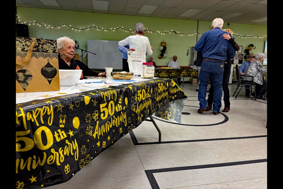 Members of the Innisfail Senior Drop-In Society joyfully dance at the society's 50th anniversary celebration on Nov. 17 at the Lundgren Centre. Johnnie Bachusky/MVP Staff