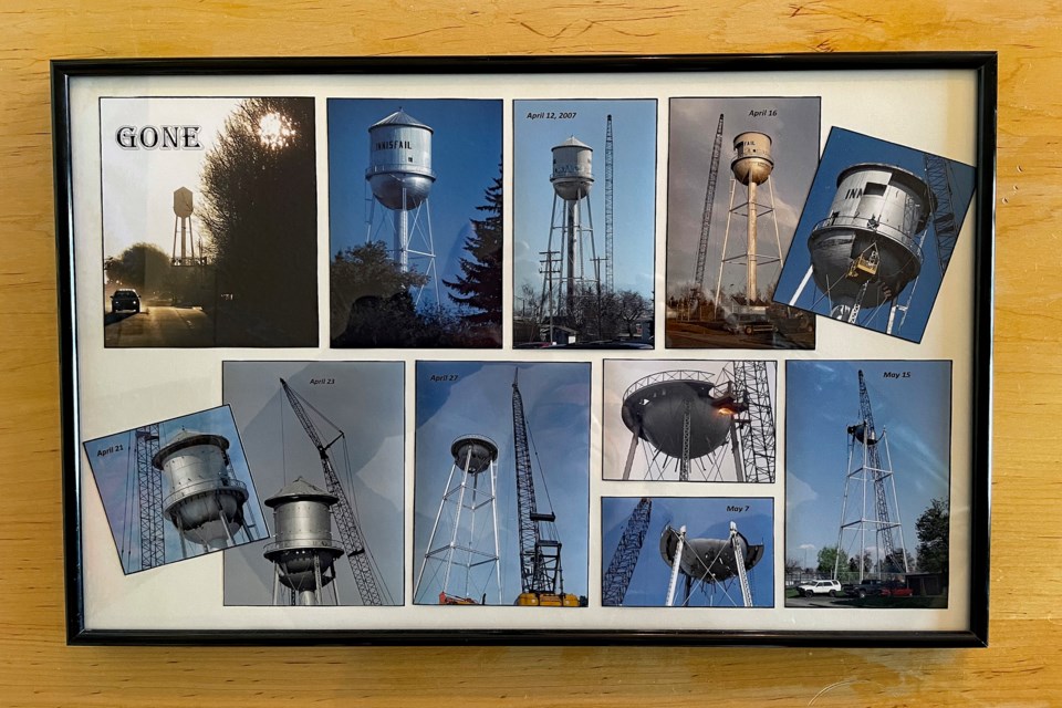 The first part of Innisfail artist Brenda Meding's montage of photos called Going, Going, Gone to mark the dismantling of the Innisfail water tower in 2007. Johnnie Bachusky/MVP Staff