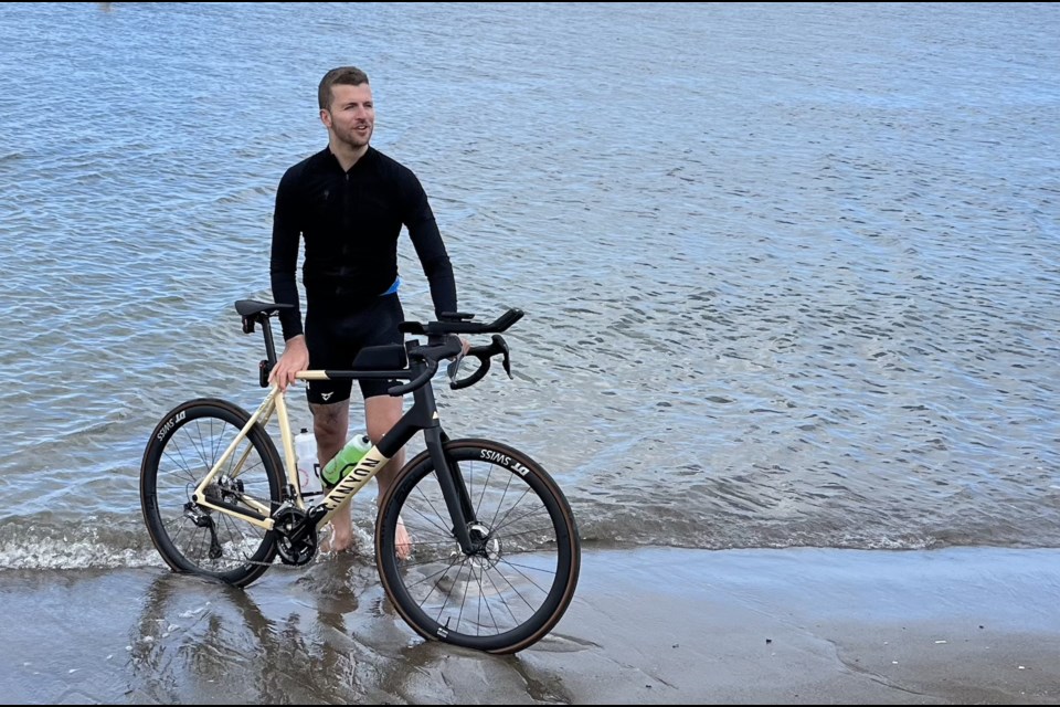 Former Olds-area resident Kevin Spicer began his cross-Canada cycling trip right at the edge of the Pacific Ocean on May 23. Photo submitted