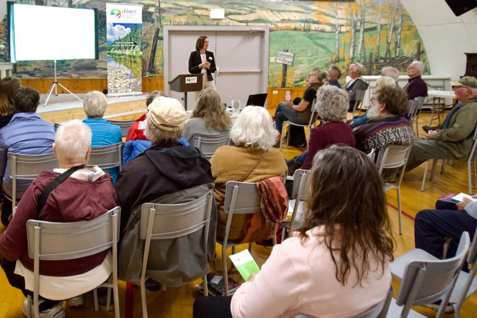 Rebecca Nielsen, Legacy Land Trust Society’s executive director, provided some insight into the non-profit’s conservation work on Saturday, Oct. 19 at the Bergen Community Hall during a celebration recognizing the organization’s 11th anniversary.   
Photo courtesy of Legacy Land Trust Society