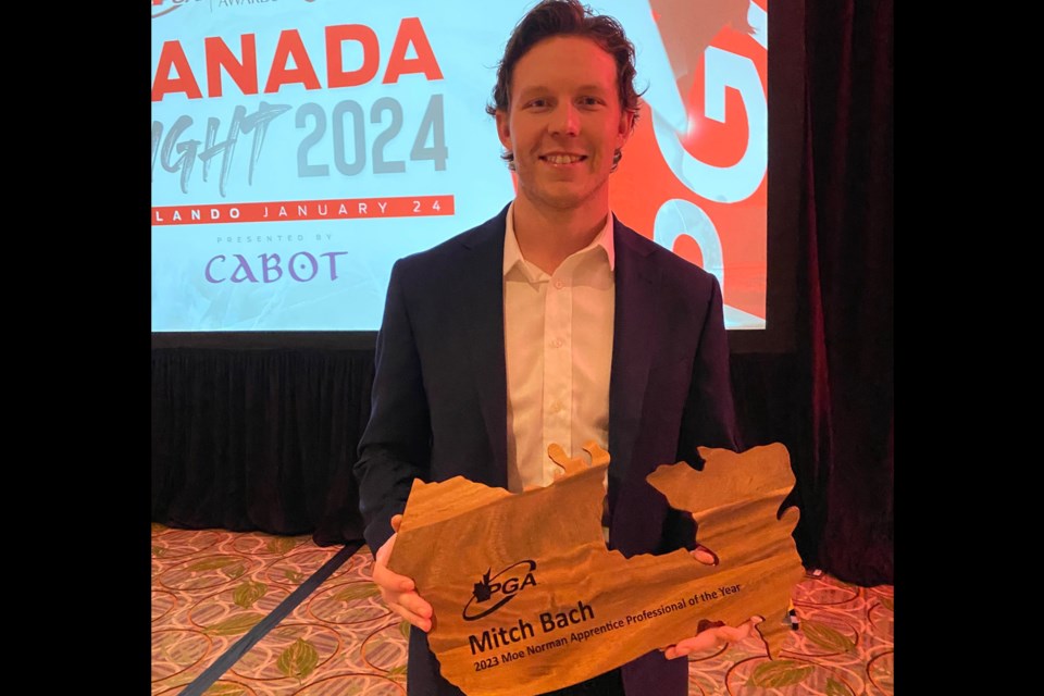 Mitch Bach, 33, who now lives and works in Saskatoon but was originally born in Olds and spent most of his formative years in the Sundre area including his parents’ golf course at Forest Heights, was named recipient of the PGA of Canada’s 2023 Moe Norman Apprentice Professional award.
Supplied photo