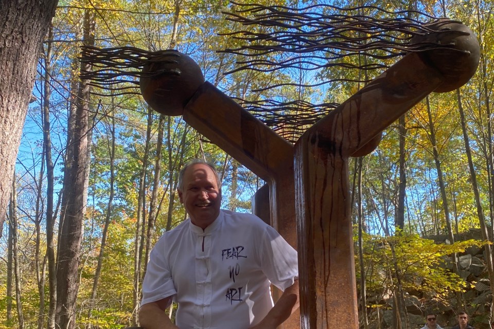 Bergen-area sculptor Morton Burke was one of three artists and the only one from Canada to attend the 24th edition of Bridges and Connections International Sculpture Symposium in Brookline, New Hampshire, where he for the first time opted to explore working with metal when he created this piece called “Into the Wind” that was inspired by the strong, record-setting winds of Mt. Washington.
Submitted photo