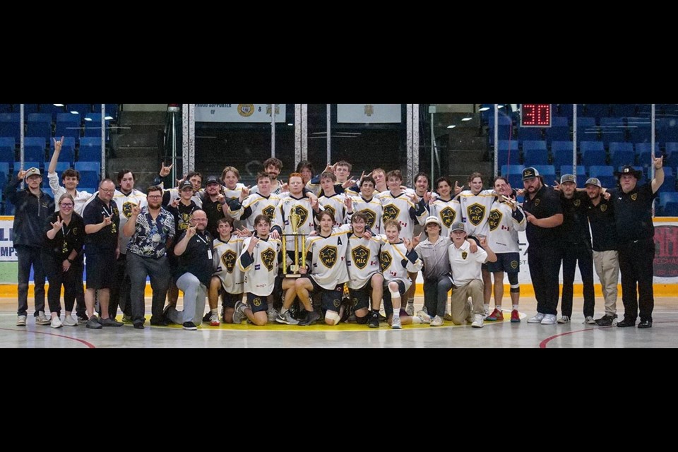 Members of the Mountain View Mavericks pose with their Jr. B tier 2 trophy.
Photo courtesy of the Founders Cup