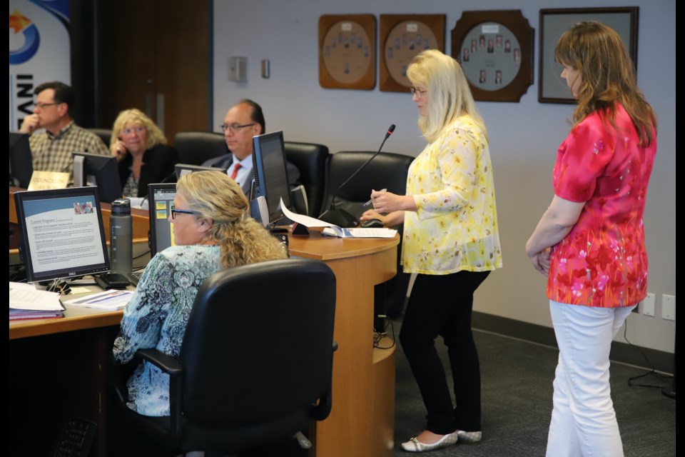 Mountain View Seniors' Housing chief administrative officer Stacey Stilling, second from right, and Debra Steiger, its controller, gave a presentation on the organization during town council's June 12 meeting.