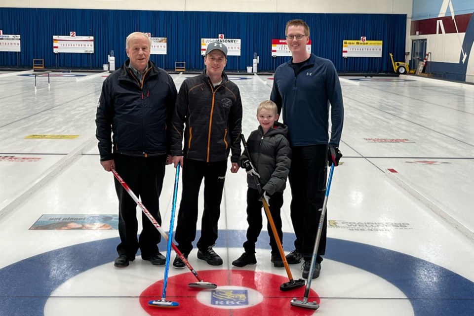 The Winter rink won the A event in the 2022 Olds Open Bonspiel. From left  are skip- Brian Winter, Aaron Winter, Tyson Winter and Adam Winter.