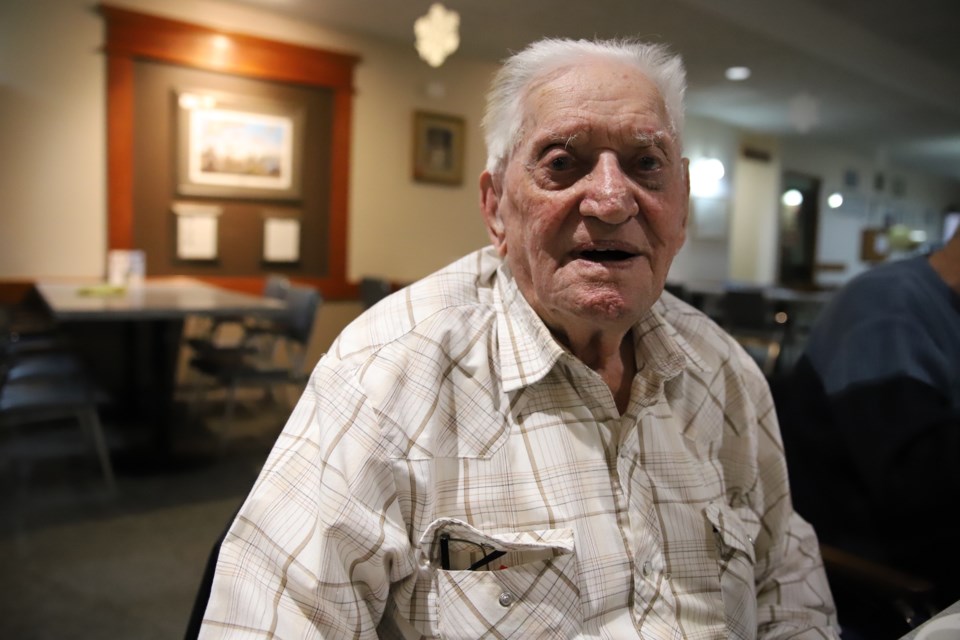 Ninety-eight-year-old Second World War vet Peter Kraft reflects on his war experiences during a luncheon at the Royal Canadian Legion Branch #105 in Olds.