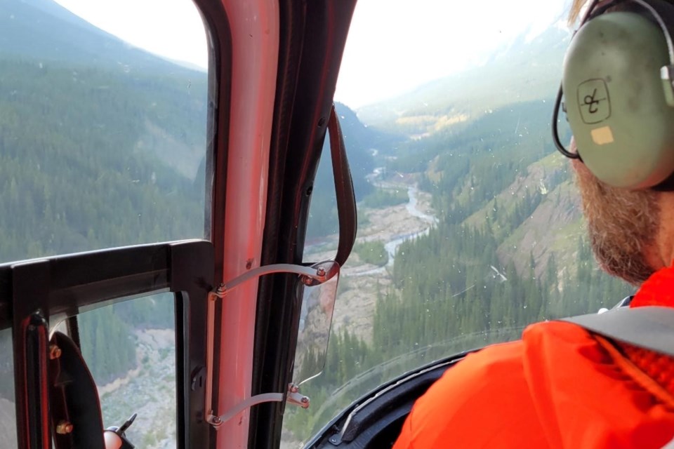 A helicopter was deployed to provide assistance in facilitating the effort to find a 55-year-old hiker that was reported overdue on Monday, Aug. 5 and eventually located deceased following a three-day search operation. 
Rocky Mountain House RCMP handout