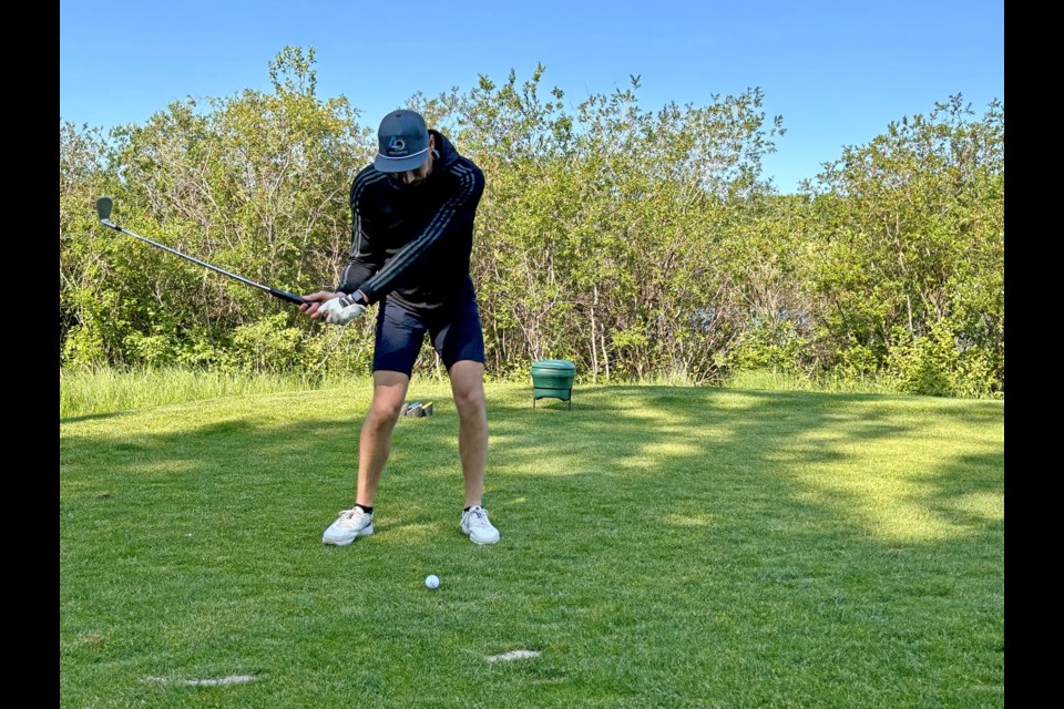 James O'Dwyer, organzer for the 38th annual Rotary Club of Innisfail Charity Golf Classic, tees off at the Innisfail Golf Club on July 4. His family is a huge booster for the annual classic that raises money for special community projects. Johnnie Bachusky/MVP Staff