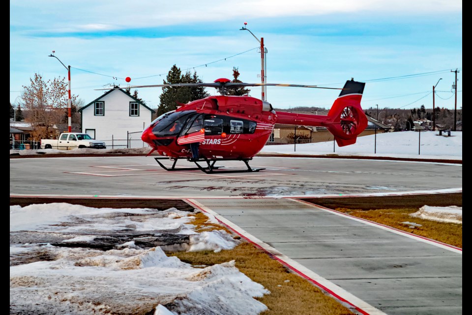 A STARS air ambulance makes a first landing on the upgraded Innisfail Heliport on Nov. 24, 2022. The facility next to the Innisfail Health Centre cost about $650,000 to construct. Going forward, the town also pays out about $50,000 annually for operational costs. Town of Innisfail photo