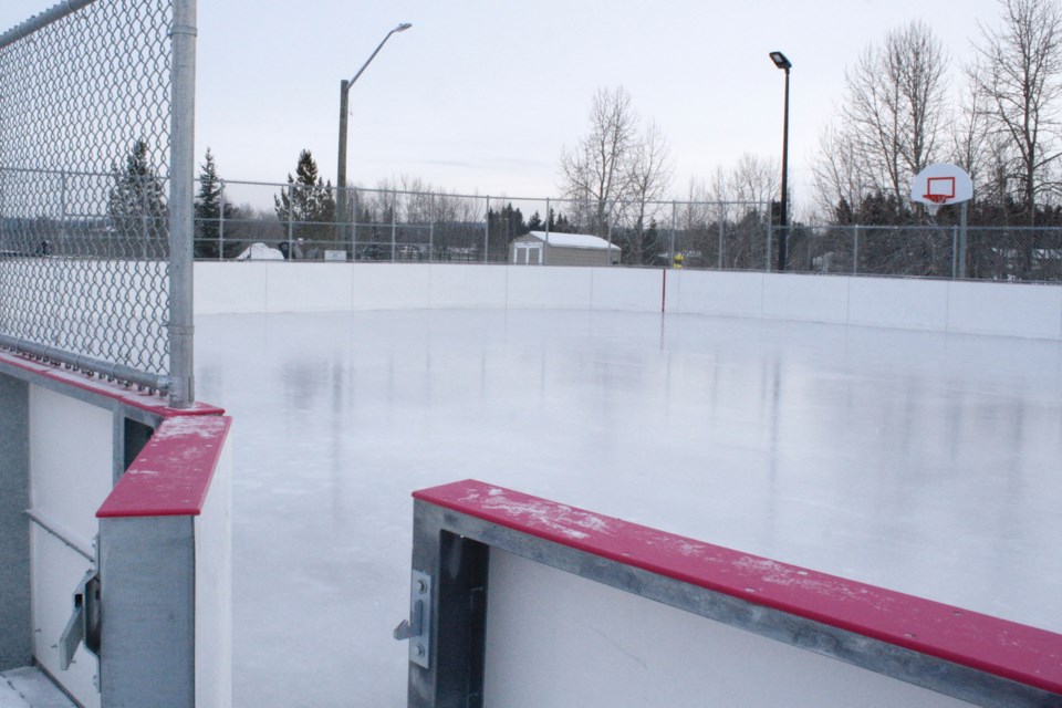 The permanent outdoor rink installed last year on the south side of Second Avenue NW immediately adjacent to the Sundre Skatepark opened up for the skating season on Tuesday, Dec. 17 just before the holidays, when the weather was either a little too chilly or it was too soon after school had ended for the day for anyone to be on the ice yet. 
Simon Ducatel/MVP Staff