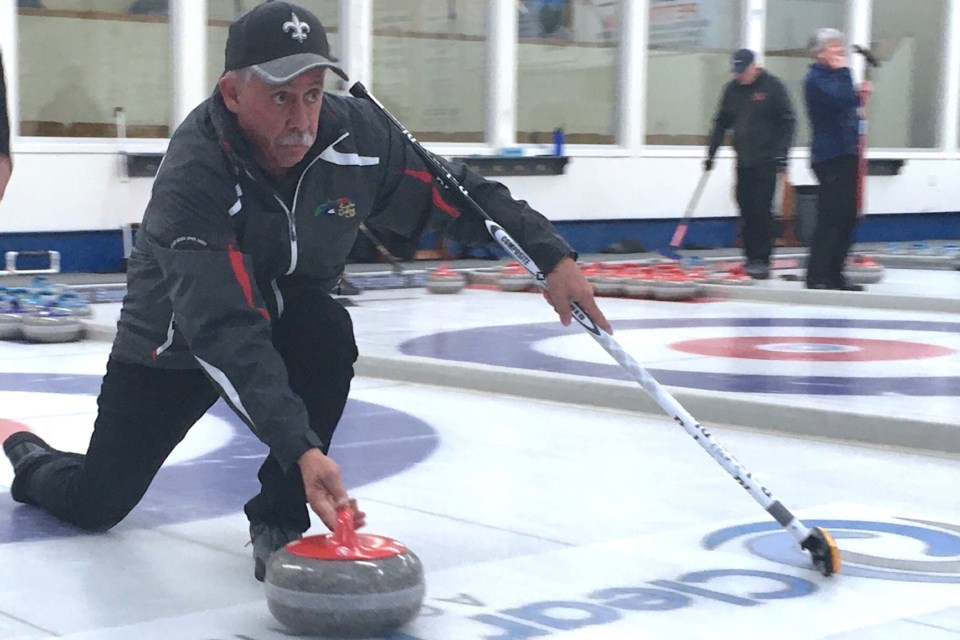 Glen Smith, president of the Sundre Curling Club, was among those who came out to play in the organization’s annual seniors’ bonspiel that ran earlier this month.
Simon Ducatel/MVP Staff