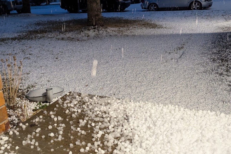 Due to temperatures and the conditions in which the hailstones formed, they resembled something closer to a ball of snow than the icier hail produced by a summer storm.
Nancy Wilson/Facebook photo